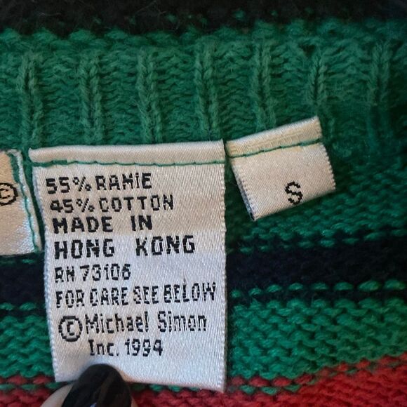 Vintage Michael Simon Embroidered Abstract Holiday Cardigan Sweater S 1994 Y2K - Picture 4 of 6